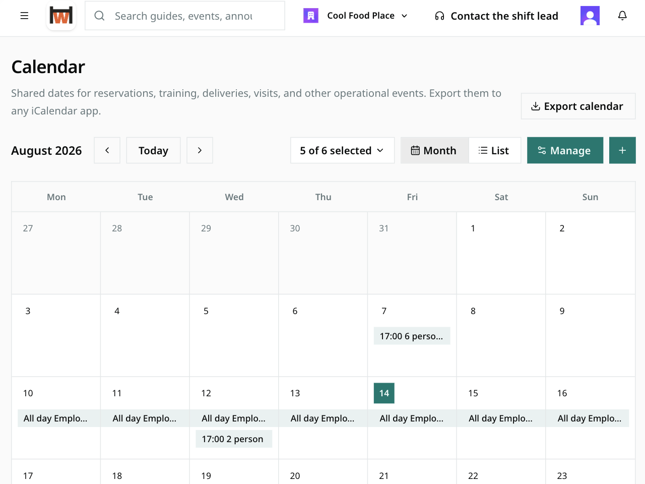 Workhal Calendar & responsibility product screenshot